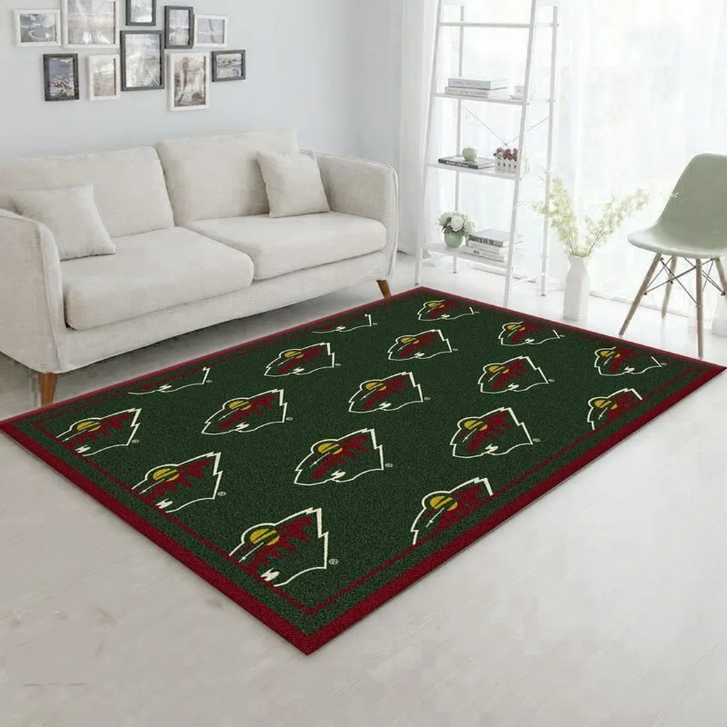 Sports Rug for Living Room Modern Game Room Decor Green and Red
