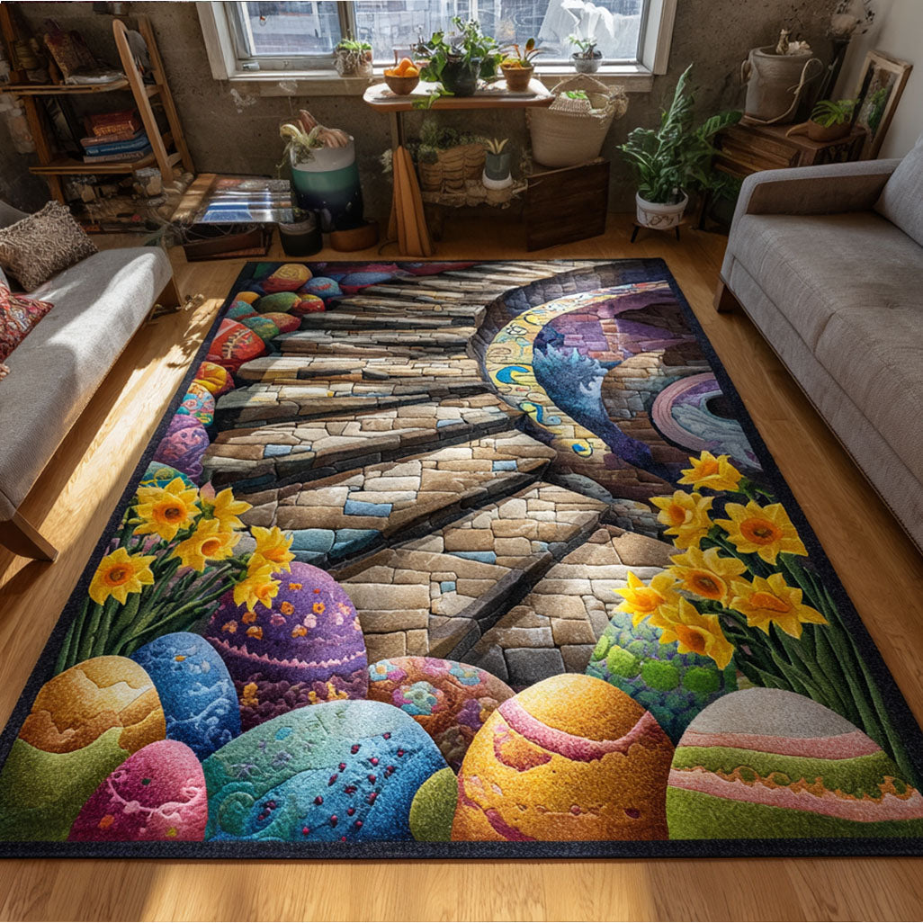 Springtime Egg Trail Area Rug - Non-Slip Washable 3D Print Rug for Living Room & BedroomTVC2108112
