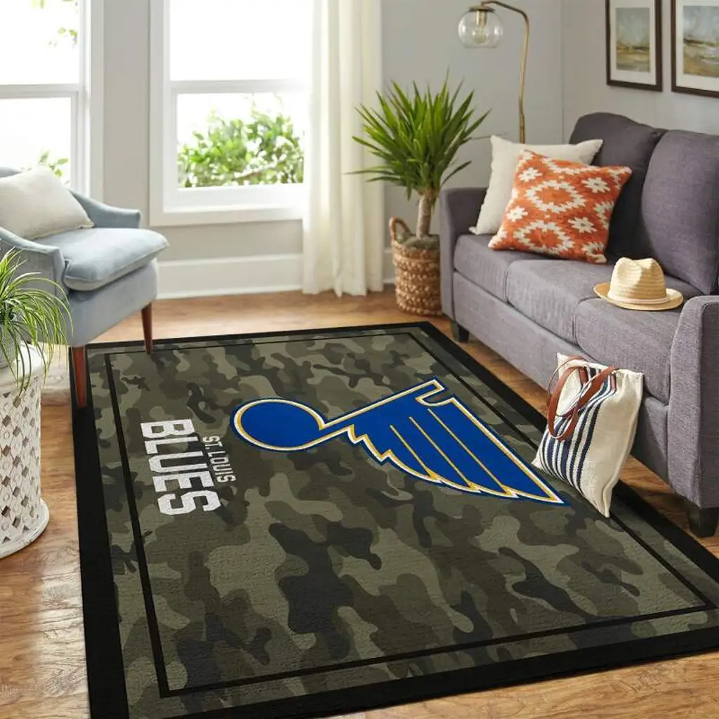 St. Louis Blues Rug - Camo NHL Fan Floor Mat for Home Blue and Green