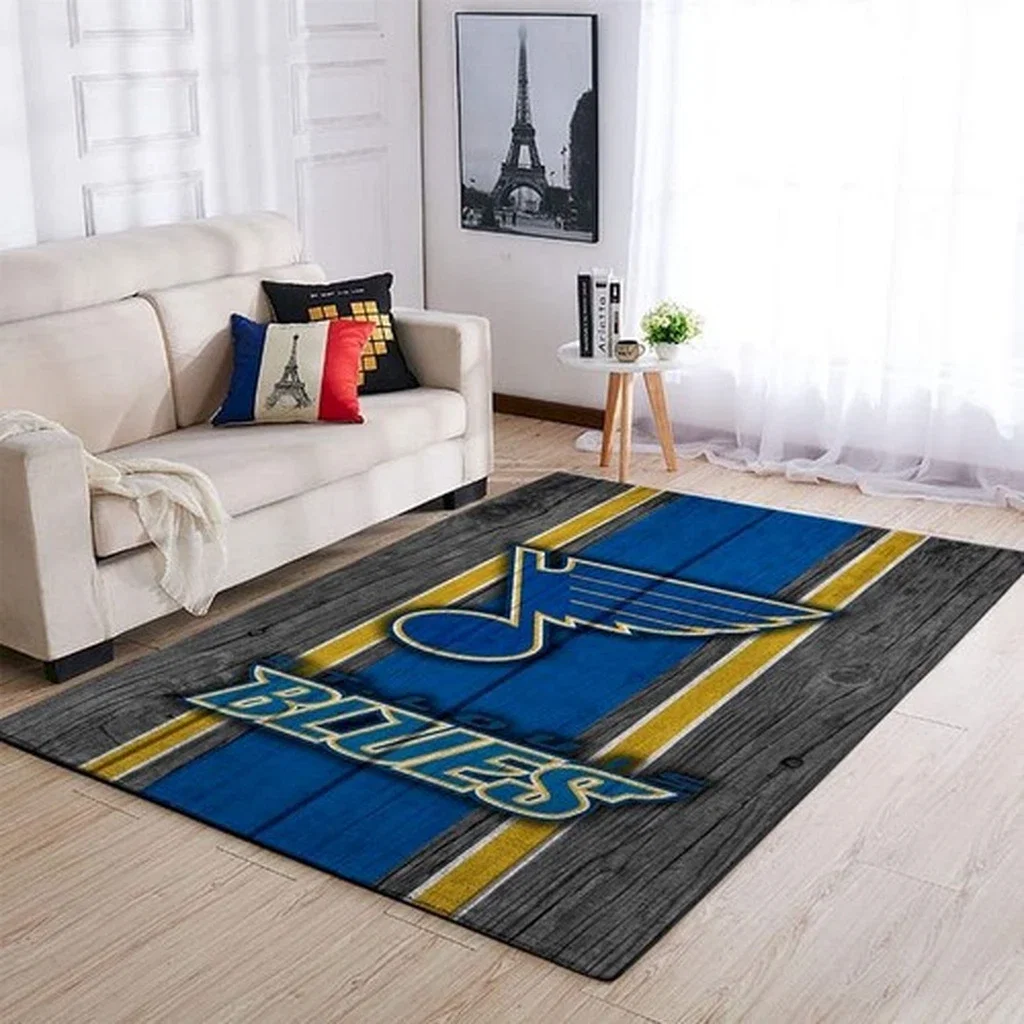 St. Louis Blues Rug - Living Room Floor Decor Carpet Blue and Yellow