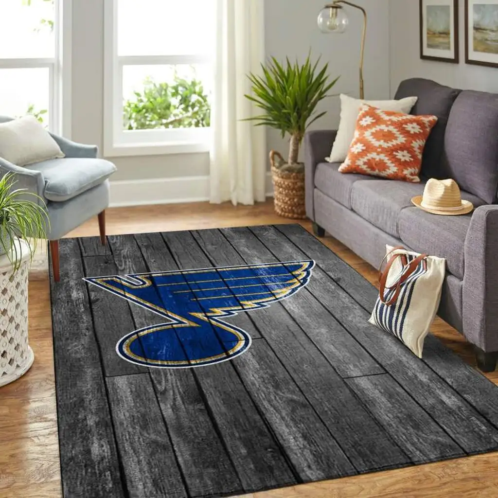 St. Louis Blues Rug - Wooden Floor Style for Living Room Black and Blue