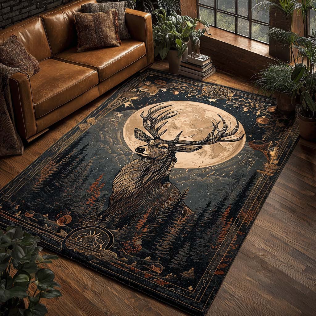 Stag of the Silver Moon Area Rug - Non-Slip Washable 3D Print Rug for Living Room & BedroomTVC2108112