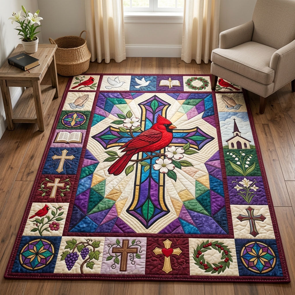Stained Glass Cross Cardinal Area Rug - Non-Slip Washable 3D Print Rug for Living Room & BedroomTVC210858