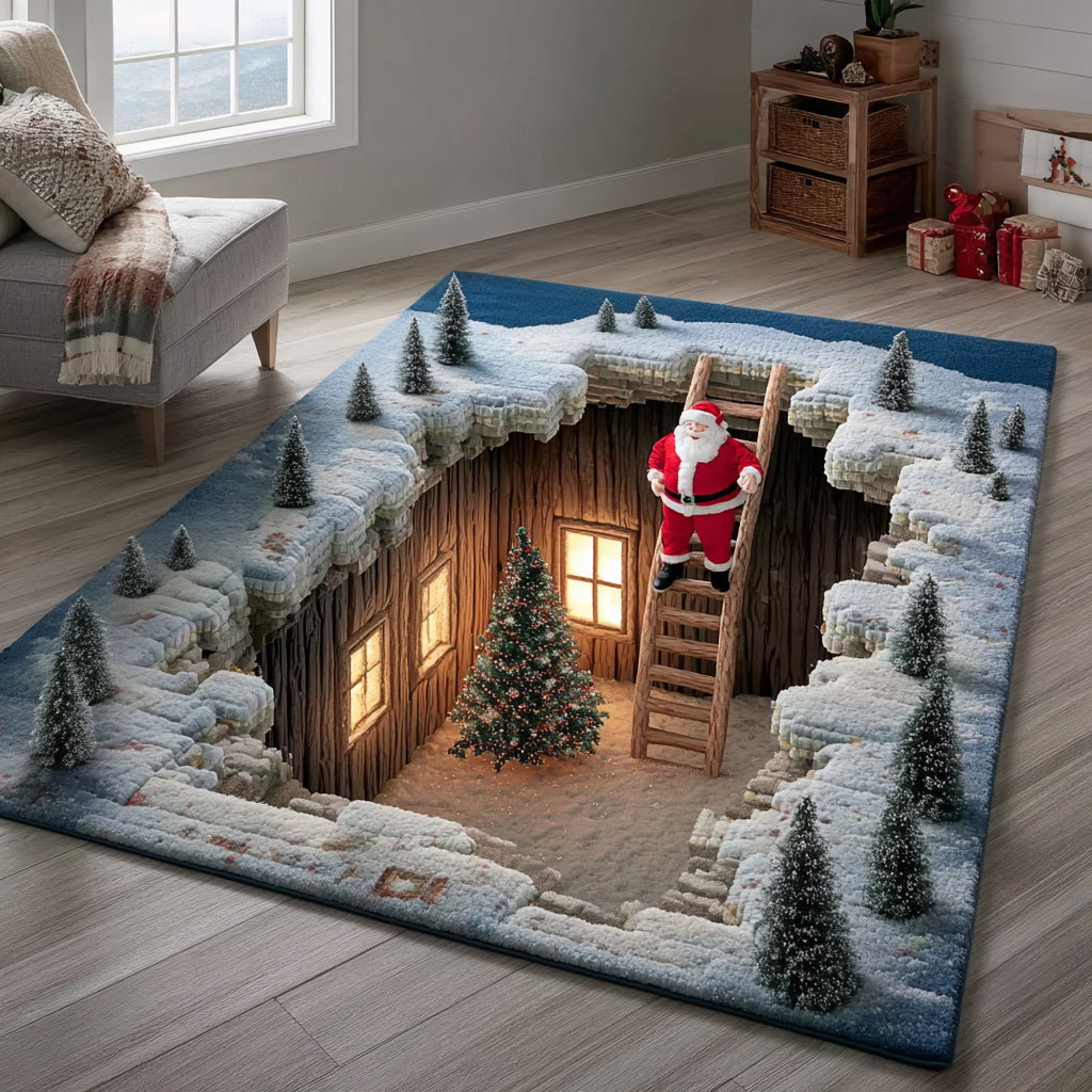 Staircase Santa Claus Christmas Area Rug - Non-Slip Washable 3D Print Rug for Living Room & BedroomTVC2108112