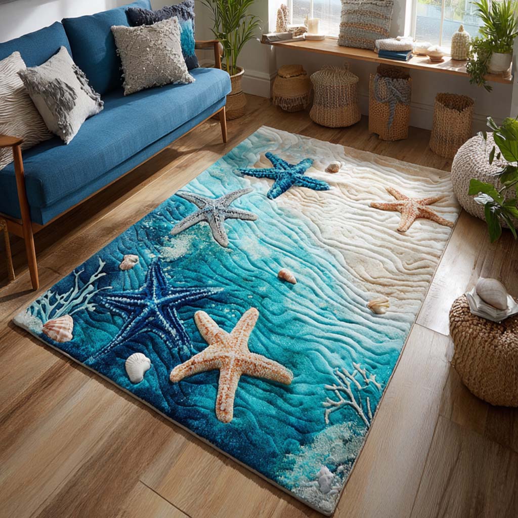 Starfish Shore Area Rug - Non-Slip Washable 3D Print Rug for Living Room & BedroomTVC2108111