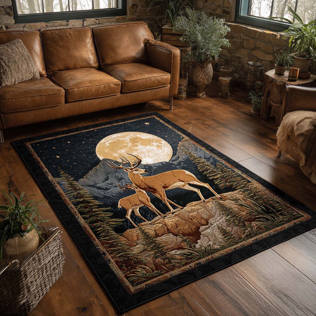Starlit Stag Area Rug - Non-Slip Washable 3D Print Rug for Living Room & BedroomTVC2108111