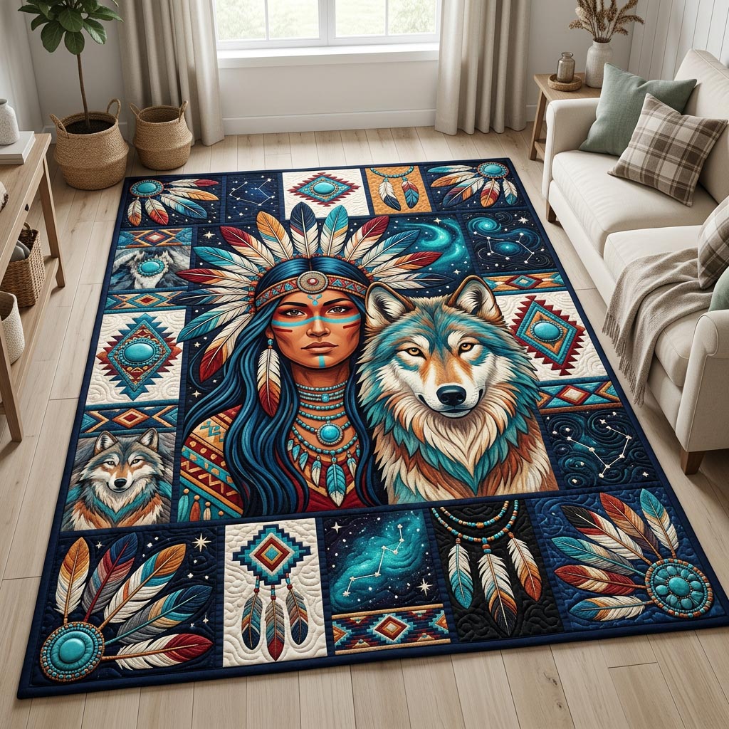 Starlit Wolf Dreamcatcher Maiden Area Rug - Non-Slip Washable 3D Print Rug for Living Room & BedroomTVC210863