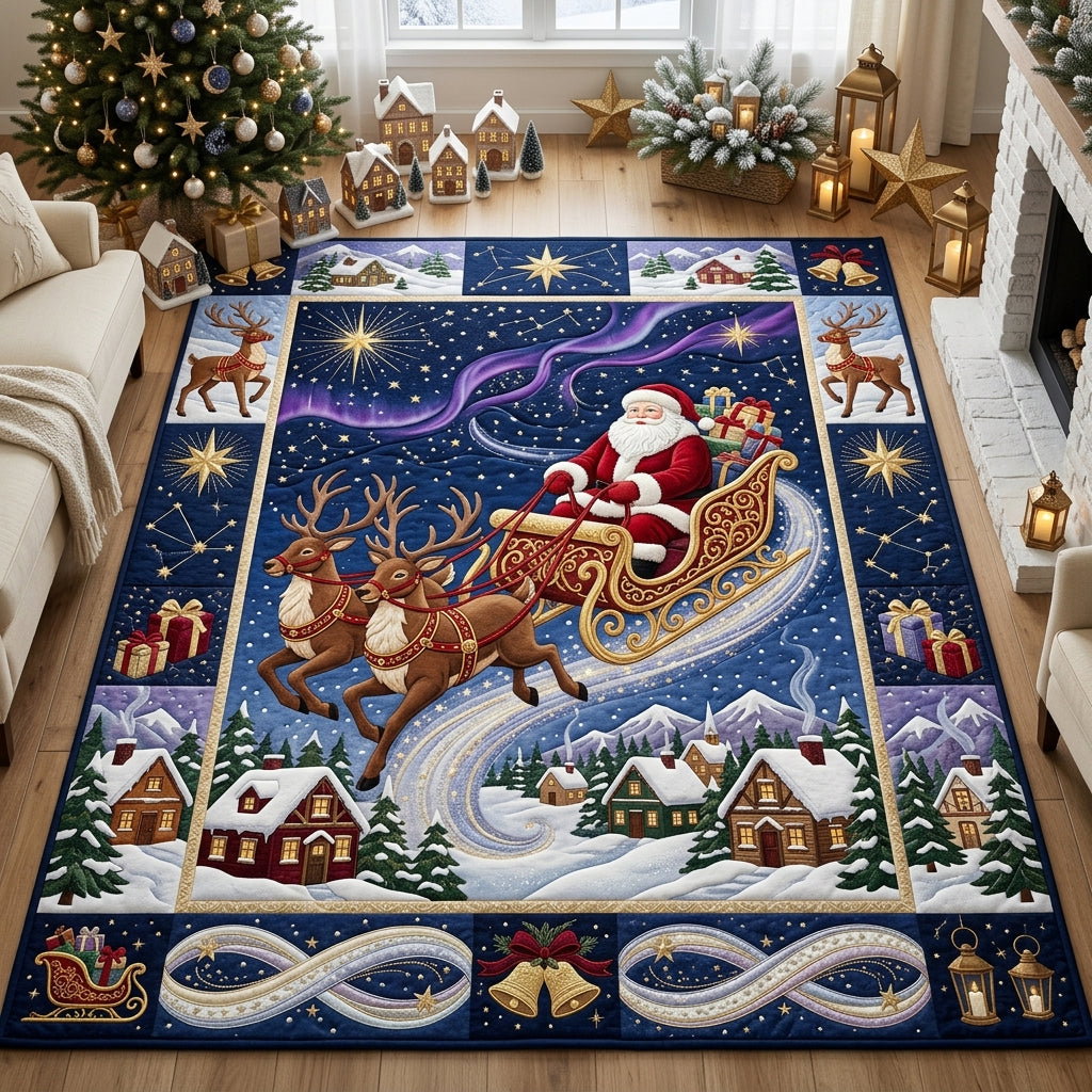 Starry Aurora Reindeer Flight Area Rug - Non-Slip Washable 3D Print Rug for Living Room & BedroomTVC210862