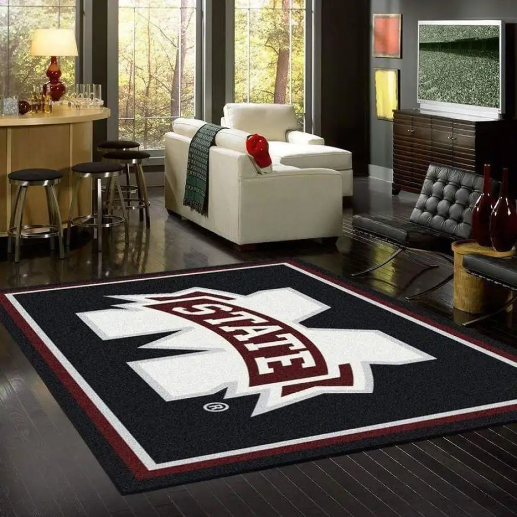 State Logo Rug Perfect for Living Room Decor and Comfort Black and White