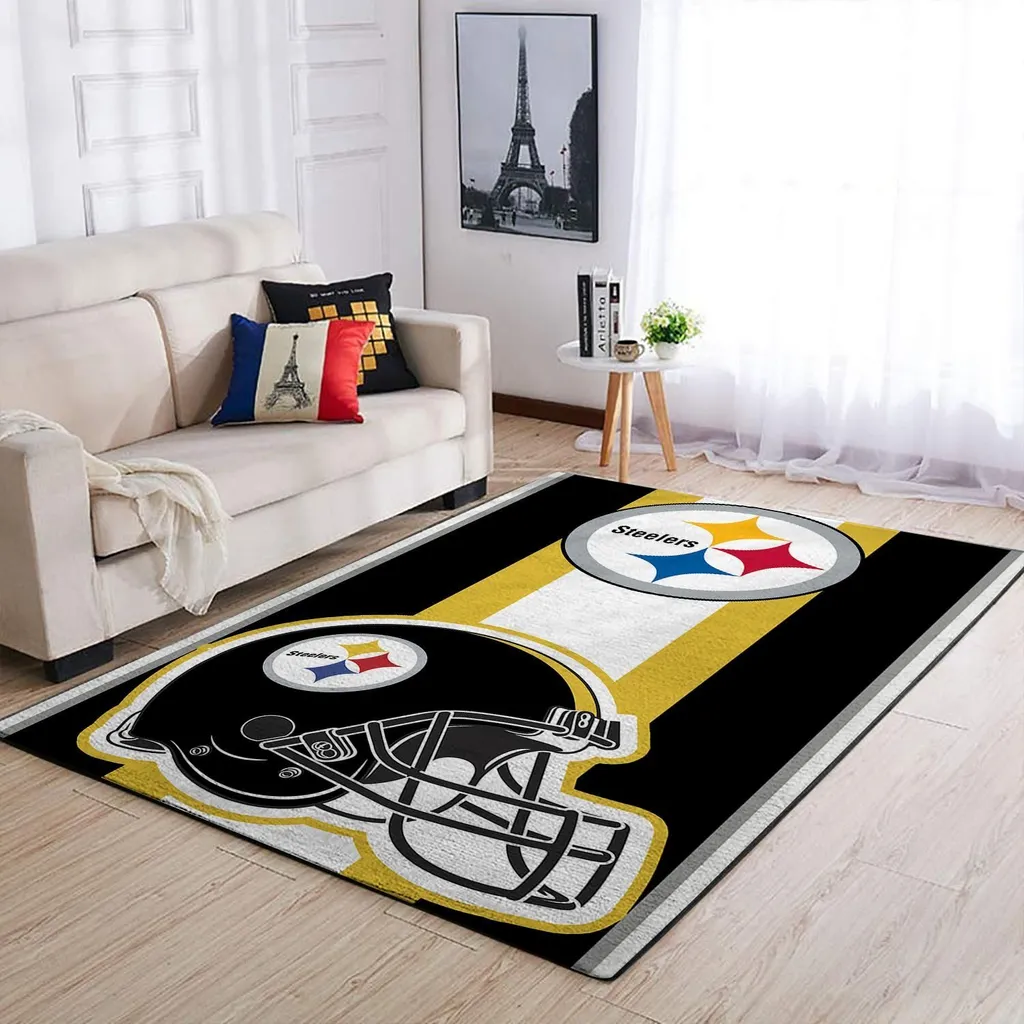 Steelers Football Helmet Area Rug for Living Room Black and Yellow