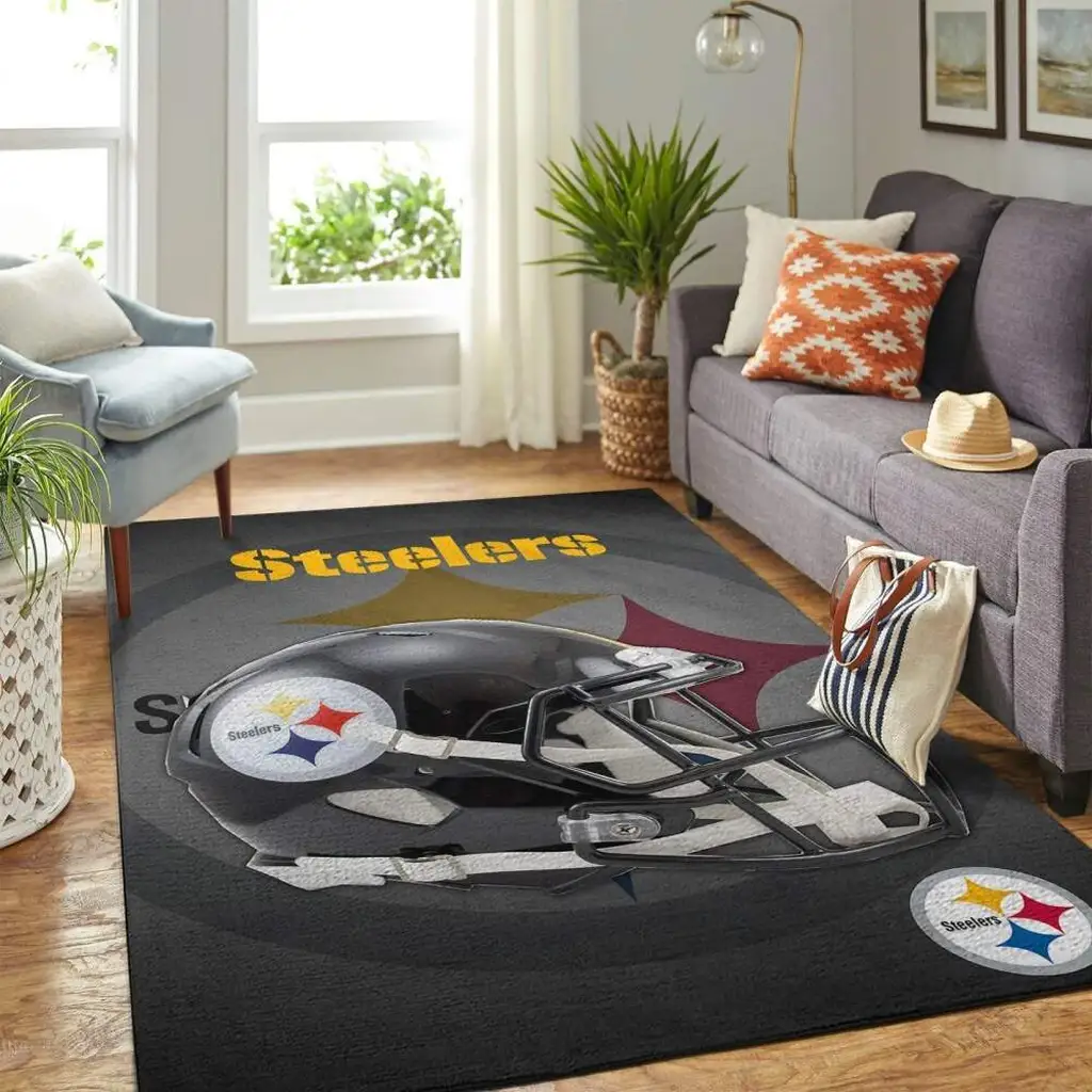 Steelers Helmet Rug Perfect for Sports Fans Home Black and Yellow