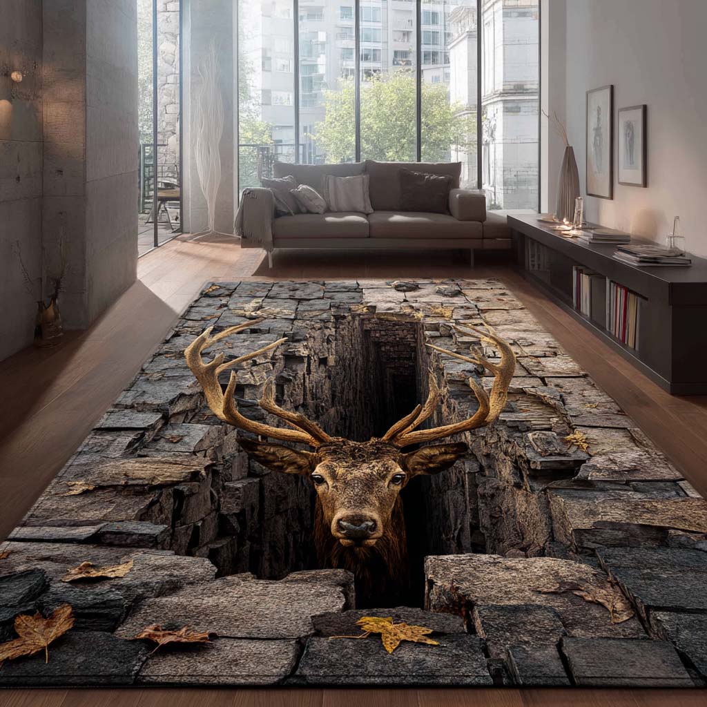 Stone Cave Deer Area Rug - Non-Slip Washable 3D Print Rug for Living Room & BedroomTVC2108111