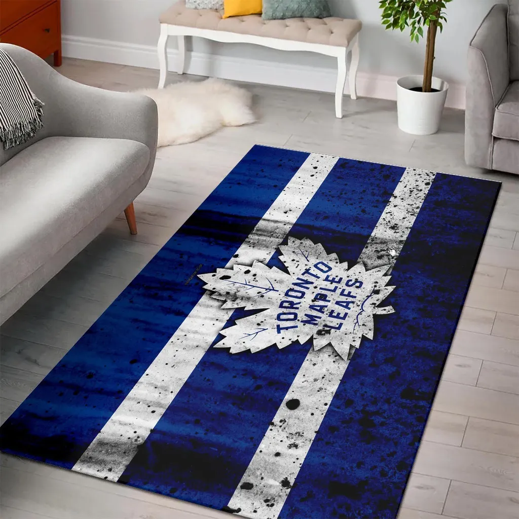 Striped Maple Leaves Patterned Fan Area Rug Carpet Blue and White