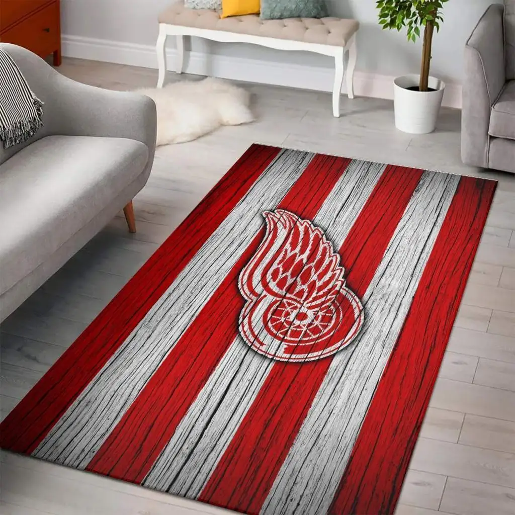 Striped Rug Vintage Winged Wheel Classic Design Red and White