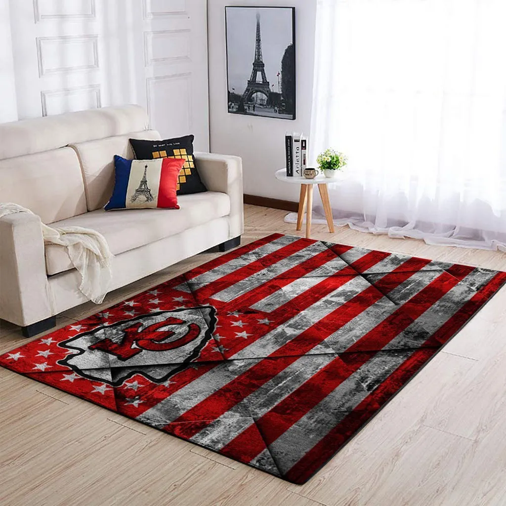 Striped Rug with Arrowhead Logo Perfect for Living Room Red and Gray