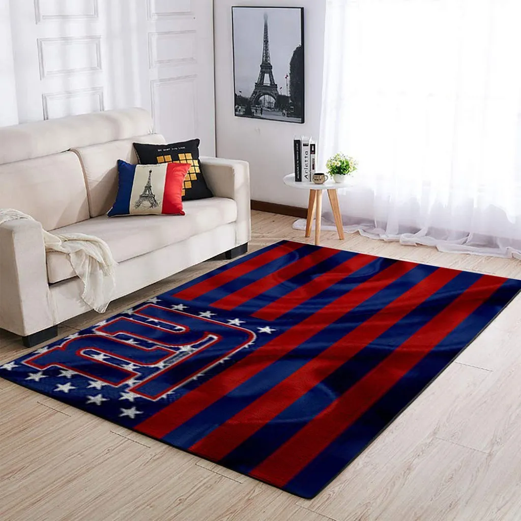 Striped Rug with Bold Star Pattern for Modern Home Decor Blue and Red