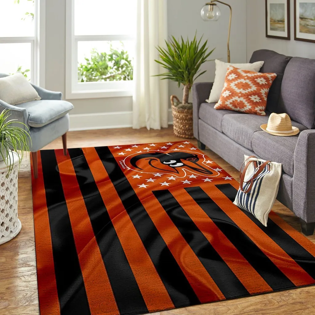 Striped Rug with Cute Cartoon Character for Living Room Black and Orange