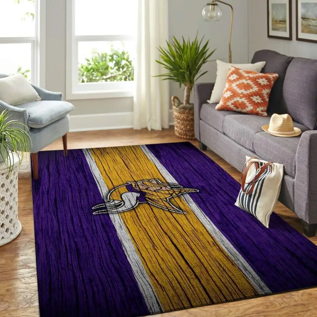 Striped Viking Emblem Decorative Carpet Rug for Home Purple and Yellow