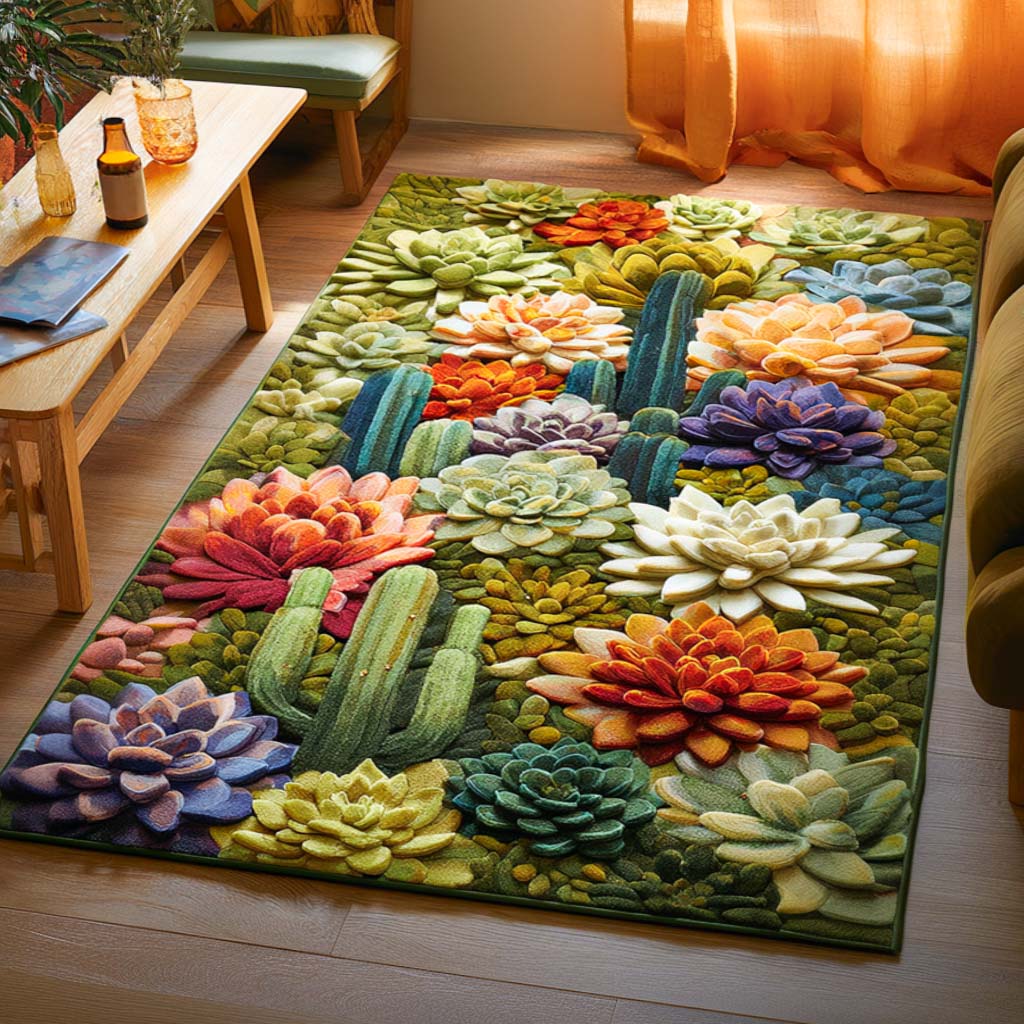 Succulent Spirit Area Rug - Non-Slip Washable 3D Print Rug for Living Room & BedroomTVC2108111