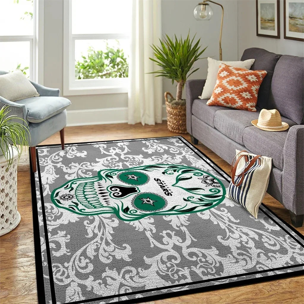 Sugar Skull Area Rug for Living Room Decor Green and Gray
