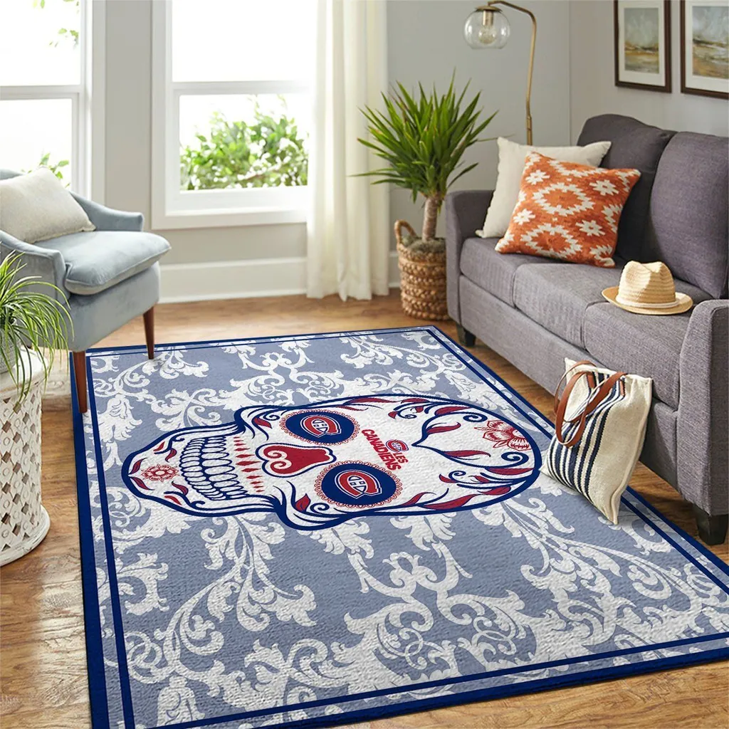 Sugar Skull Area Rug Perfect for Living Room Decor Blue and White