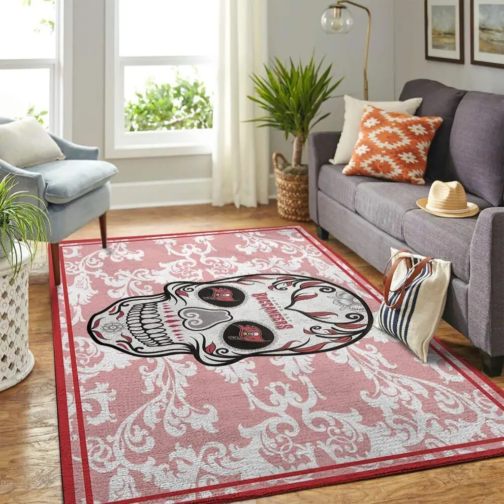 Sugar Skull Rug Decorative Living Room Floor Carpet Red and White
