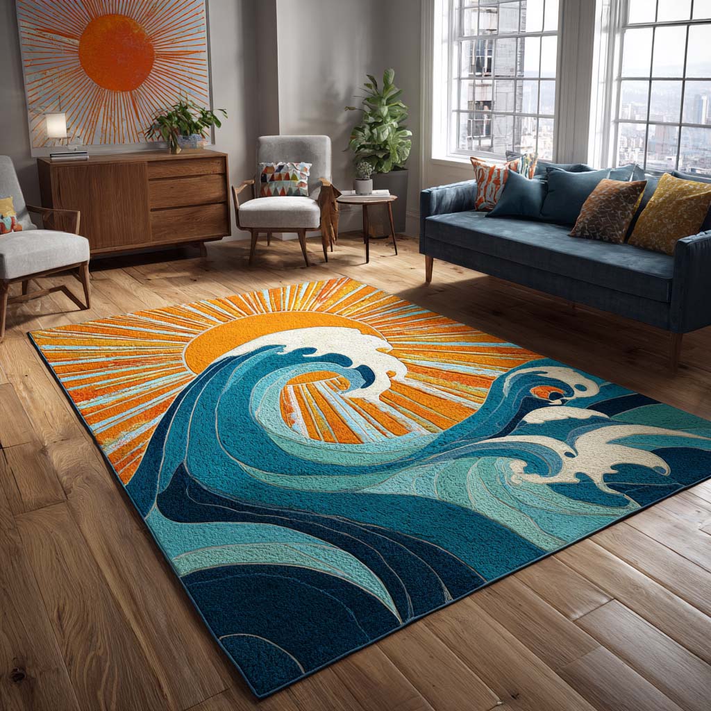 Sun Wave Area Rug - Non-Slip Washable 3D Print Rug for Living Room & BedroomTVC2108110