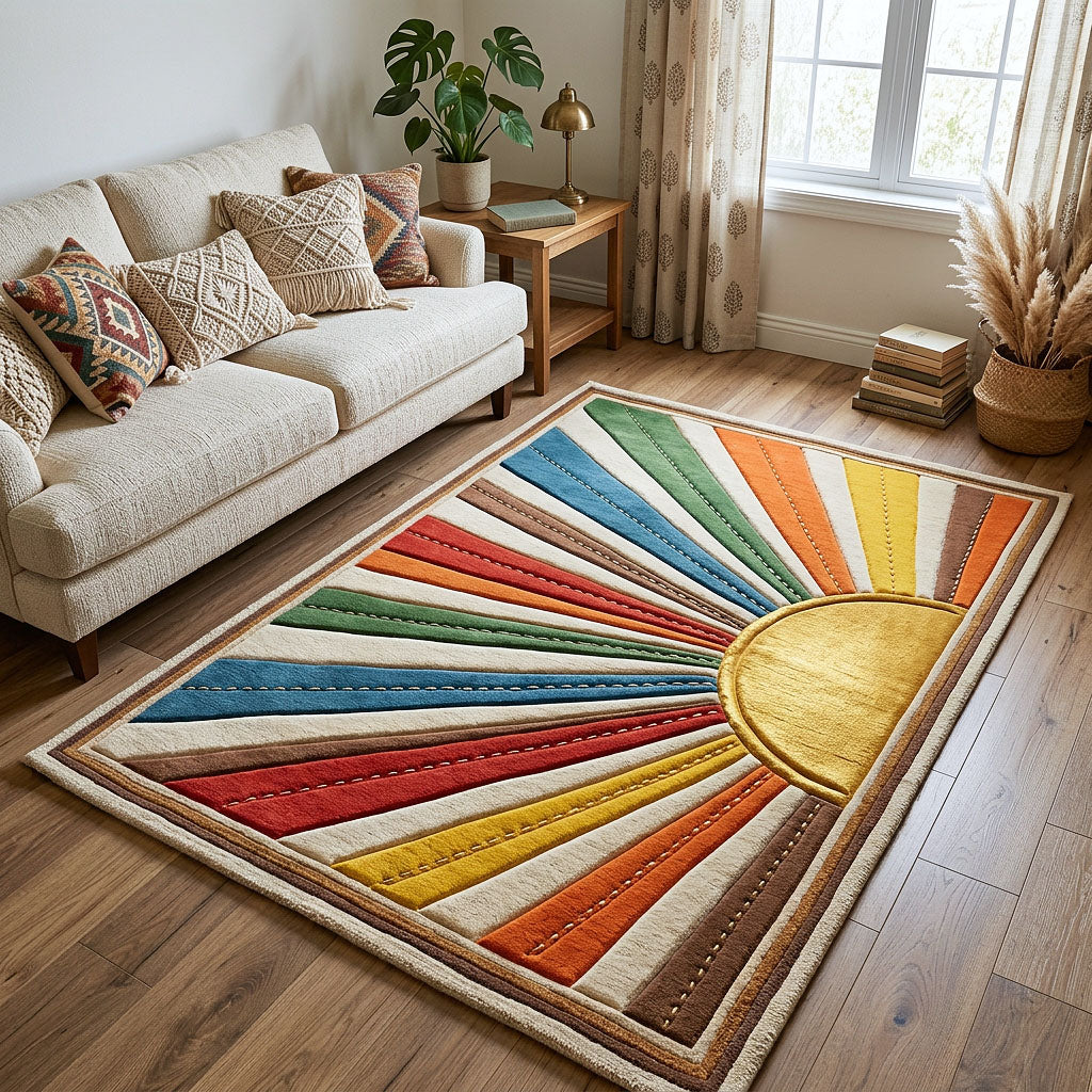 Sunburst Area Rug - Non-Slip Washable 3D Print Rug for Living Room & Bedroom (DesignTVC2108186