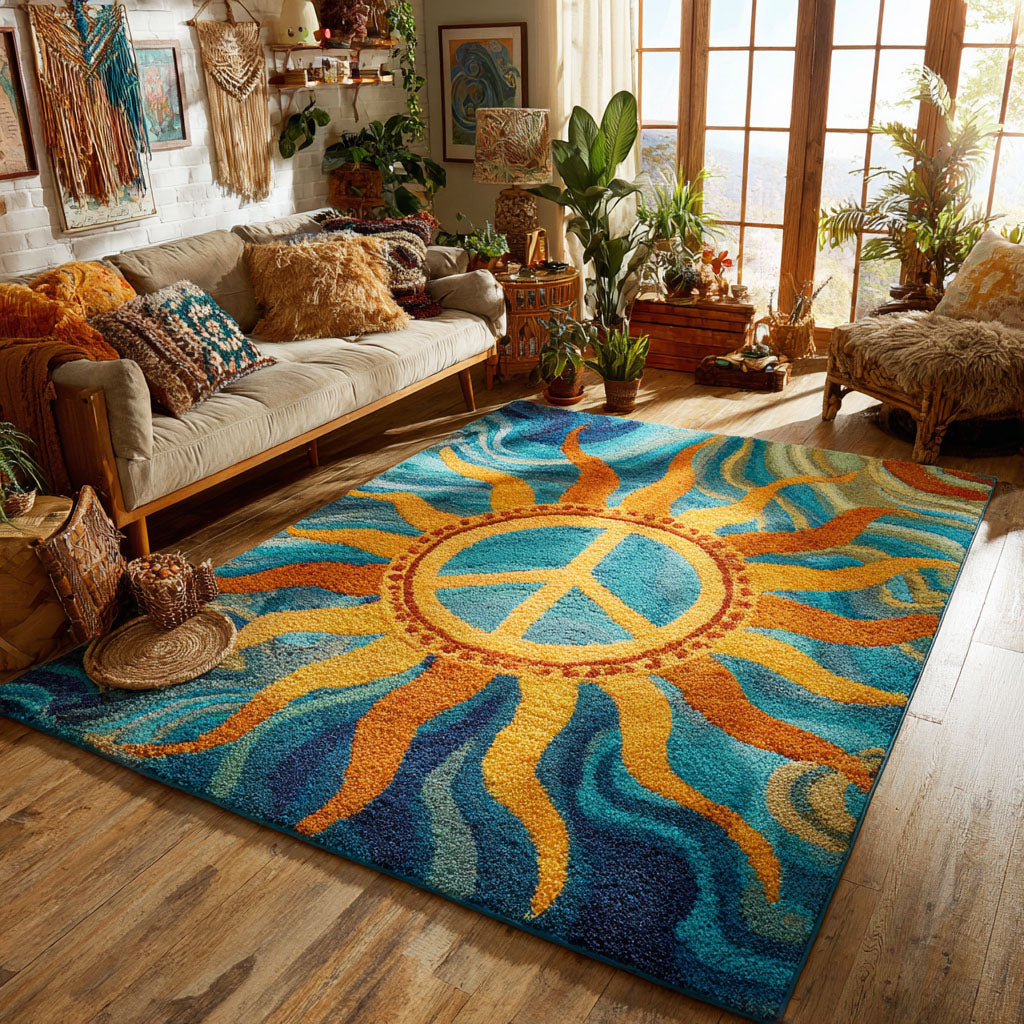 Sunburst Peace Area Rug - Non-Slip Washable 3D Print Rug for Living Room & BedroomTVC2108110