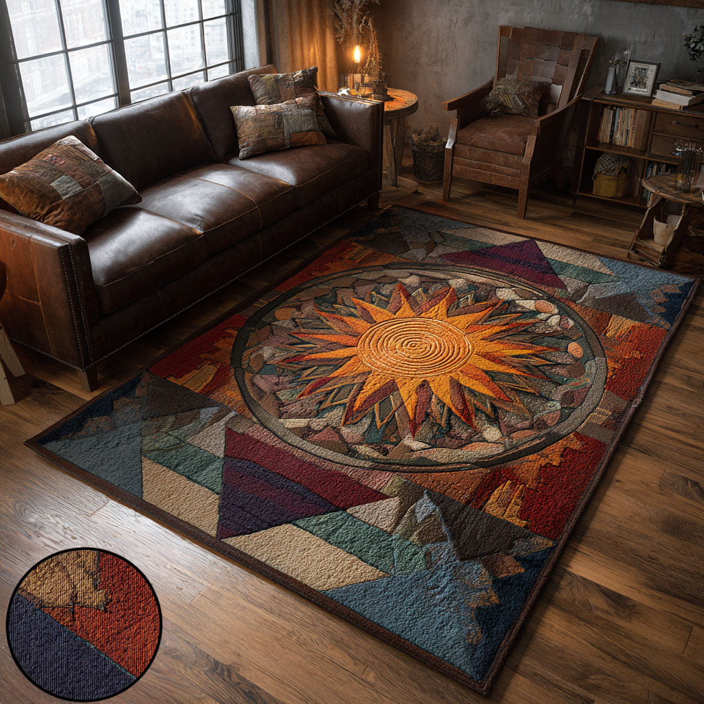 Sunfire Compass Area Rug - Non-Slip Washable 3D Print Rug for Living Room & BedroomTVC2108110
