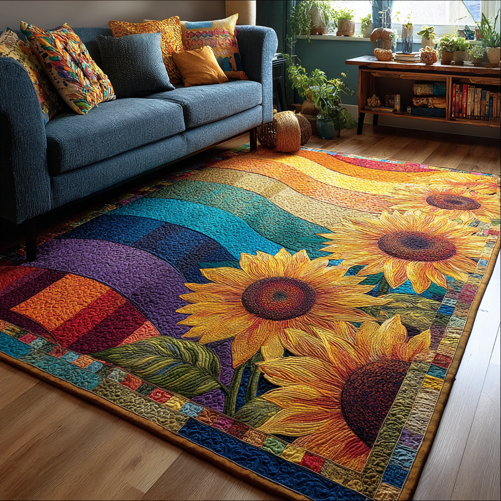 Sunflower Bloom Area Rug - Non-Slip Washable 3D Print Rug for Living Room & BedroomTVC2108110