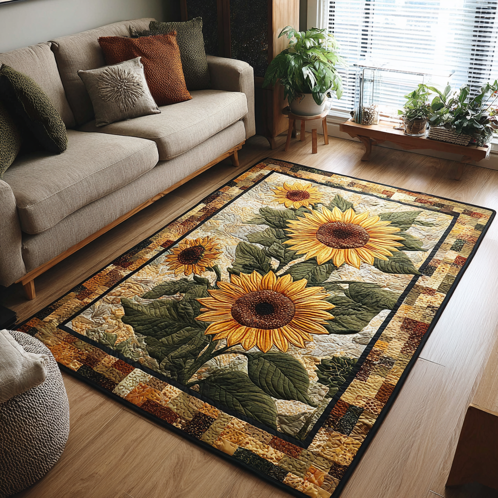 Sunflower Delight Area Rug - Non-Slip Washable 3D Print Rug for Living Room & BedroomTVC2108110