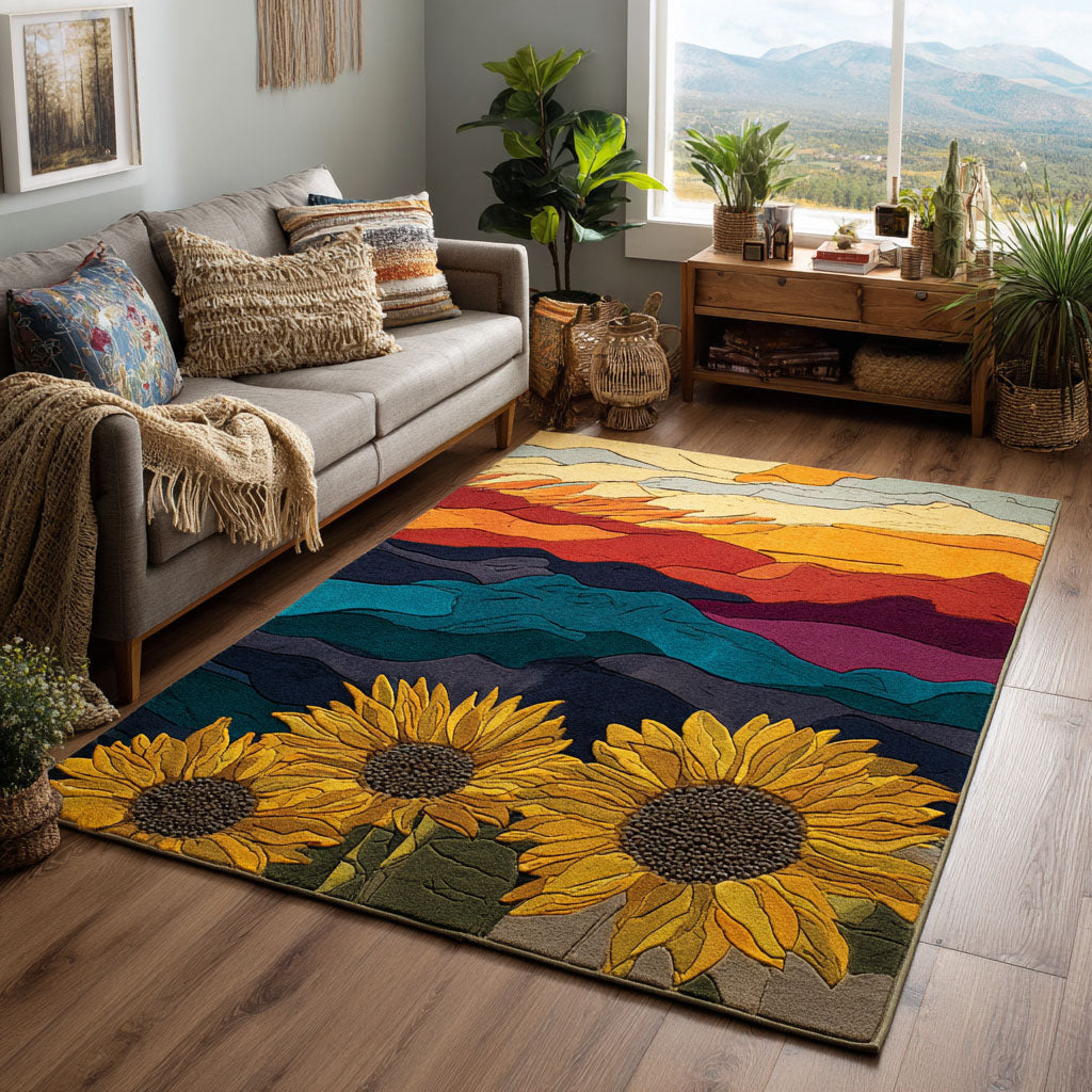Sunflower Fields Area Rug - Non-Slip Washable 3D Print Rug for Living Room & BedroomTVC2108110