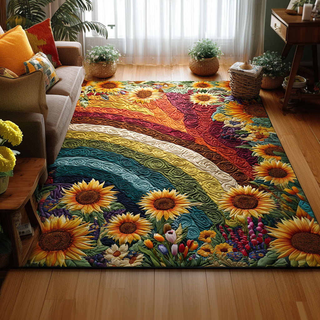 Sunflower Rainbow Meadow Area Rug - Non-Slip Washable 3D Print Rug for Living Room & BedroomTVC2108109