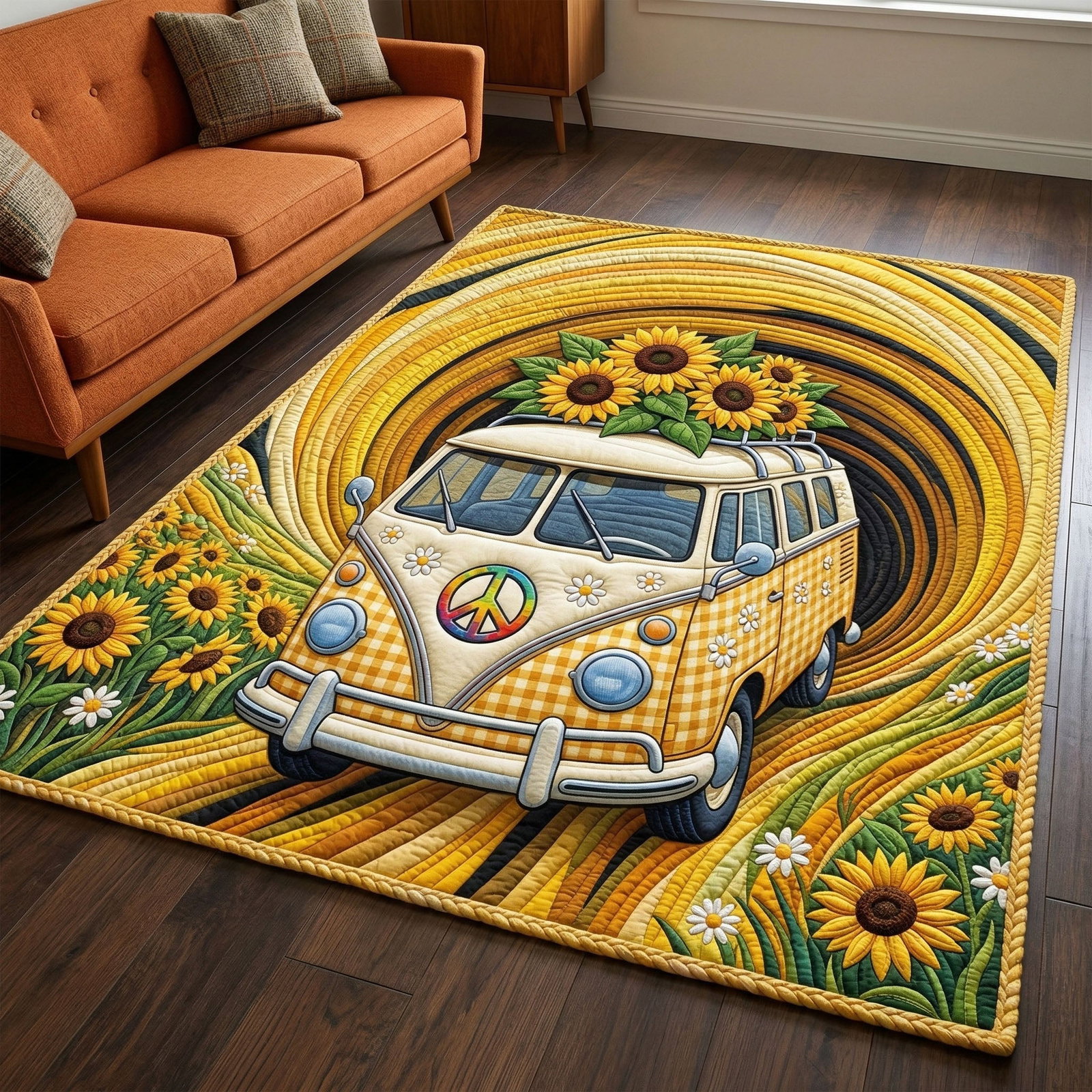 Sunflower Ride Area Rug - Non-Slip Washable 3D Print Rug for Living Room & BedroomTVC2108109