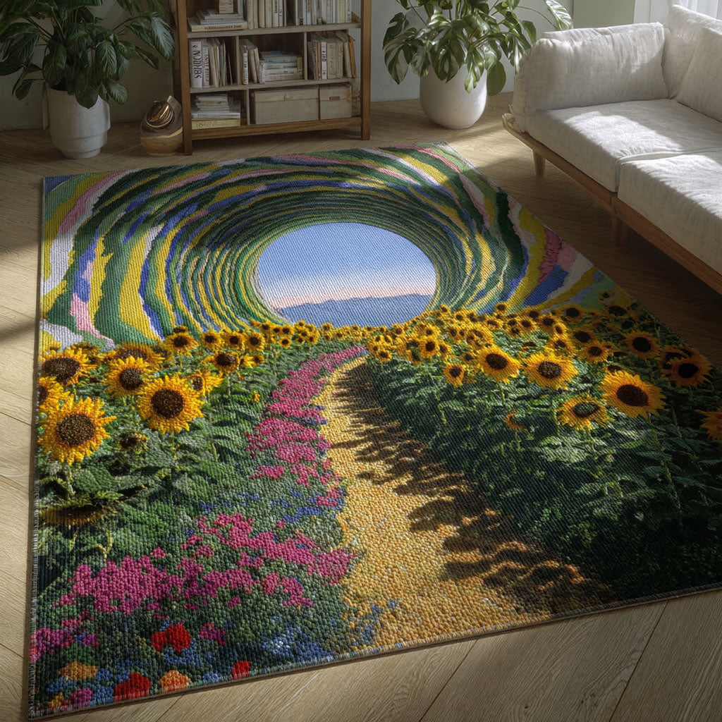 Sunflower Valley Escape Area Rug - Non-Slip Washable 3D Print Rug for Living Room & BedroomTVC2108109