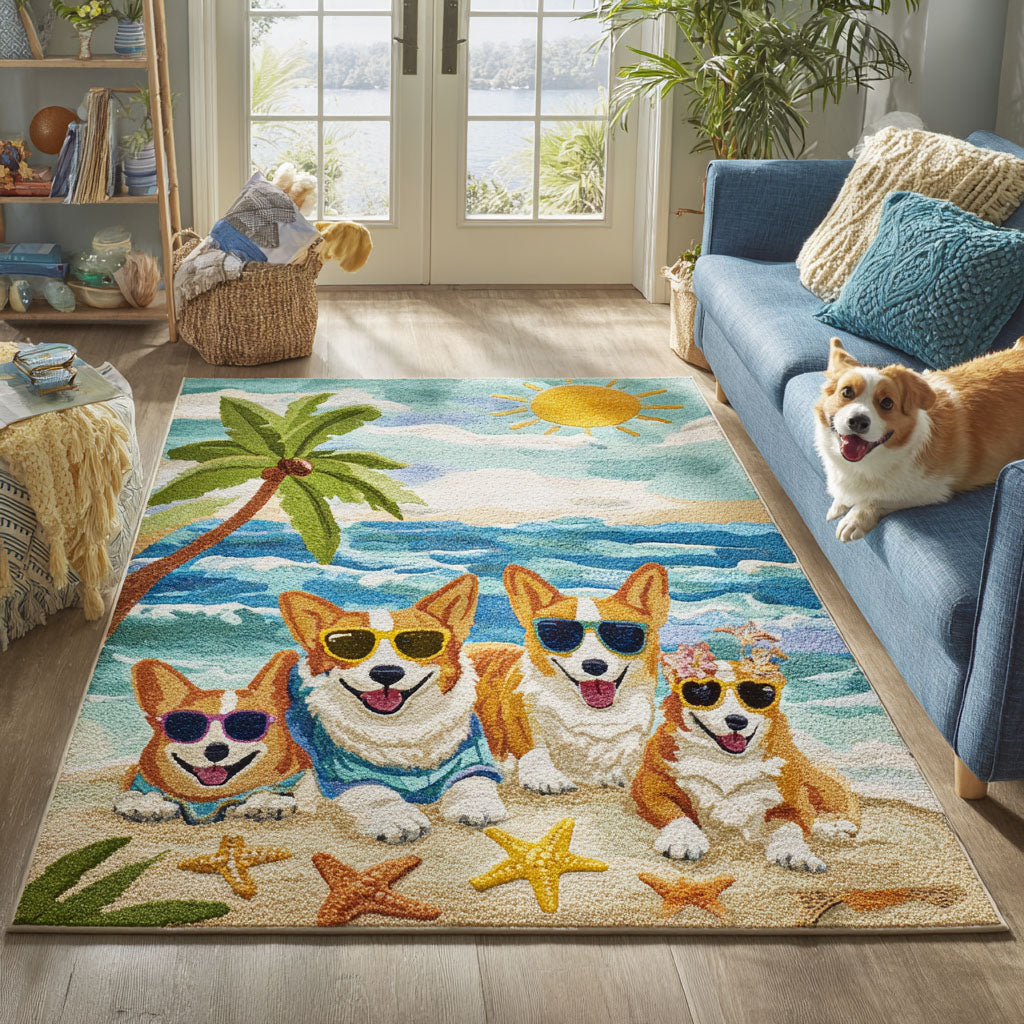 Sunglass Pup Area Rug - Non-Slip Washable 3D Print Rug for Living Room & BedroomTVC2108109