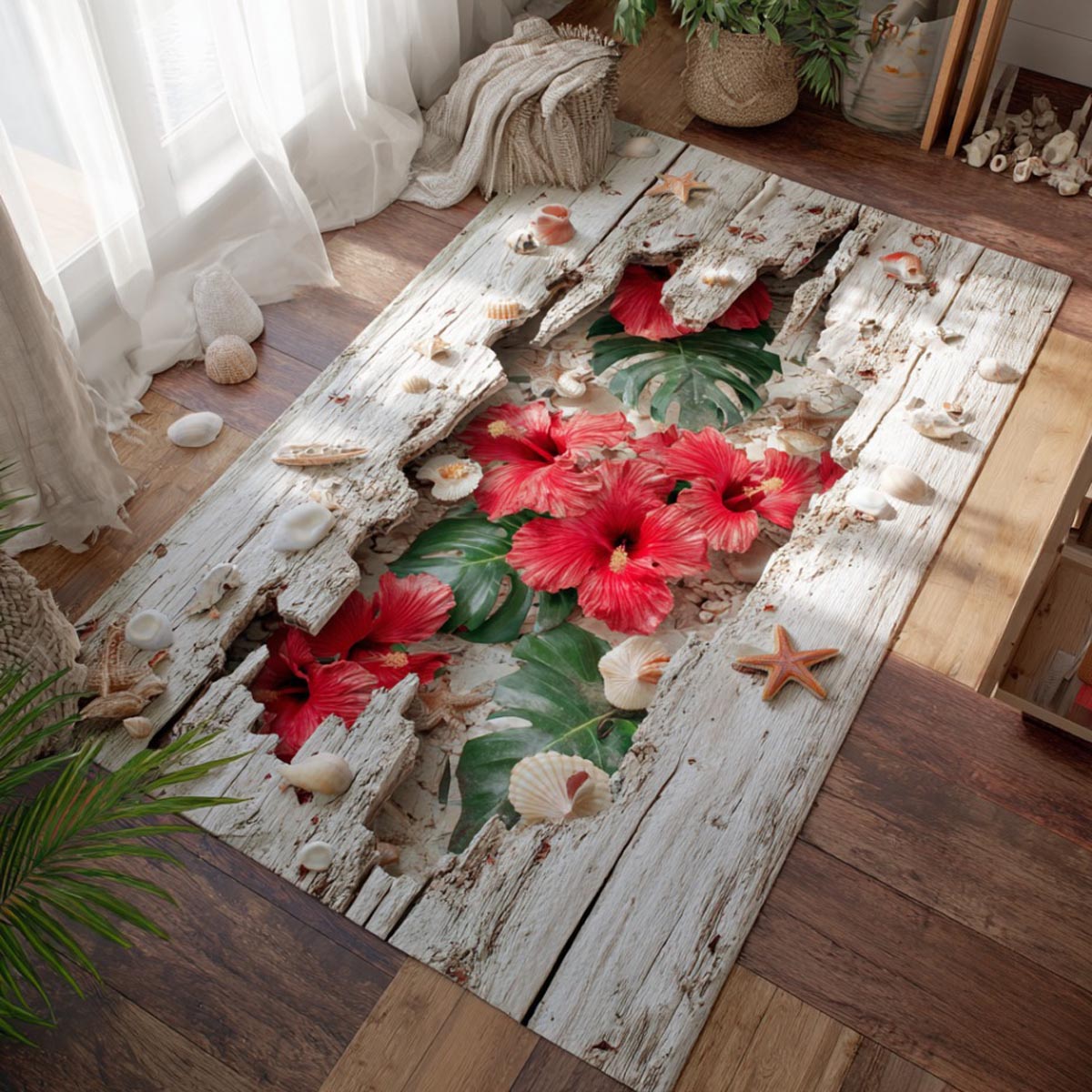 Sunlit Hibiscus Area Rug - Non-Slip Washable 3D Print Rug for Living Room & BedroomTVC2108109