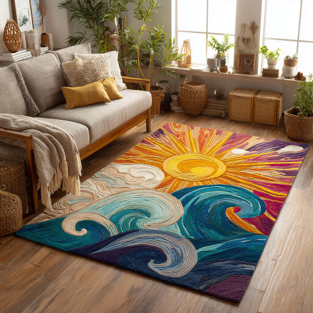 Sunrise Tide Area Rug - Non-Slip Washable 3D Print Rug for Living Room & BedroomTVC2108107