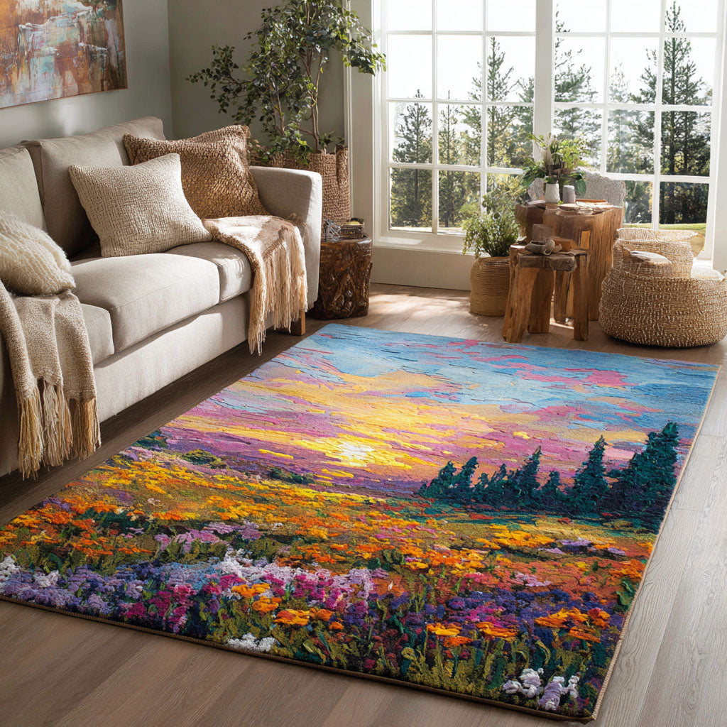 Sunset Meadow Area Rug - Non-Slip Washable 3D Print Rug for Living Room & BedroomTVC2108105