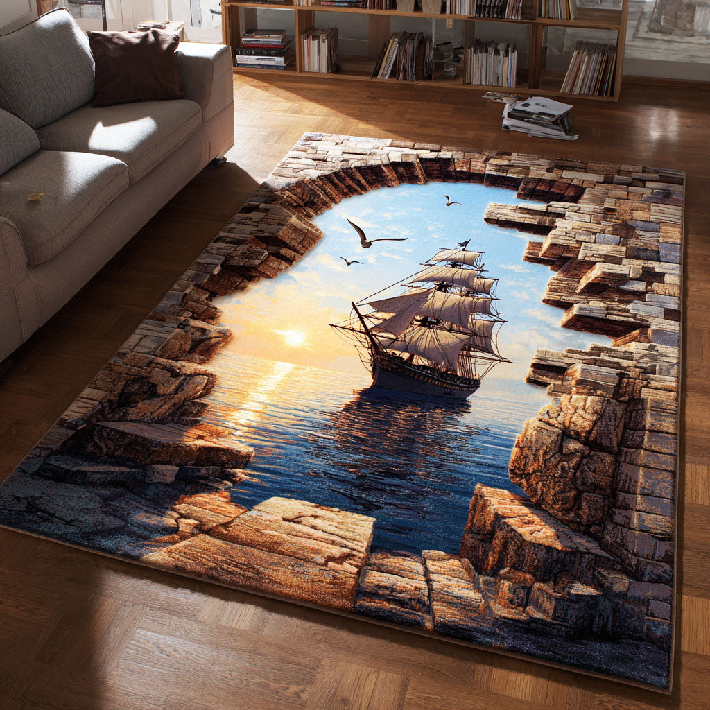 Sunset Sailing Area Rug - Non-Slip Washable 3D Print Rug for Living Room & BedroomTVC2108105