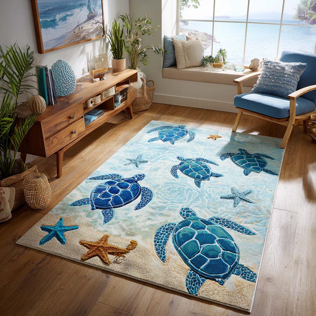 Sunset Turtle Area Rug - Non-Slip Washable 3D Print Rug for Living Room & BedroomTVC2108105