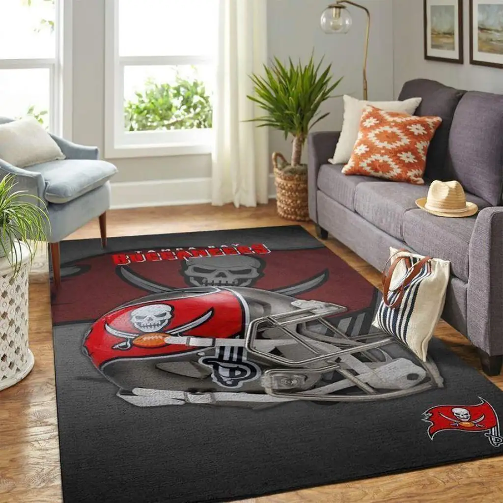 Tampa Bay Buccaneers Rug - Helmet Area for Football Fans Black and Red