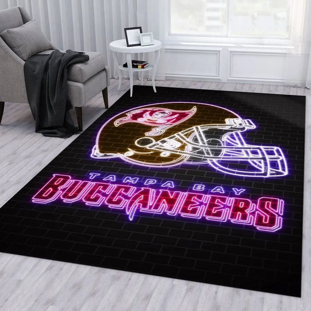 Tampa Bay Buccaneers Rug - Neon Helmet Area for Fans Black and Red
