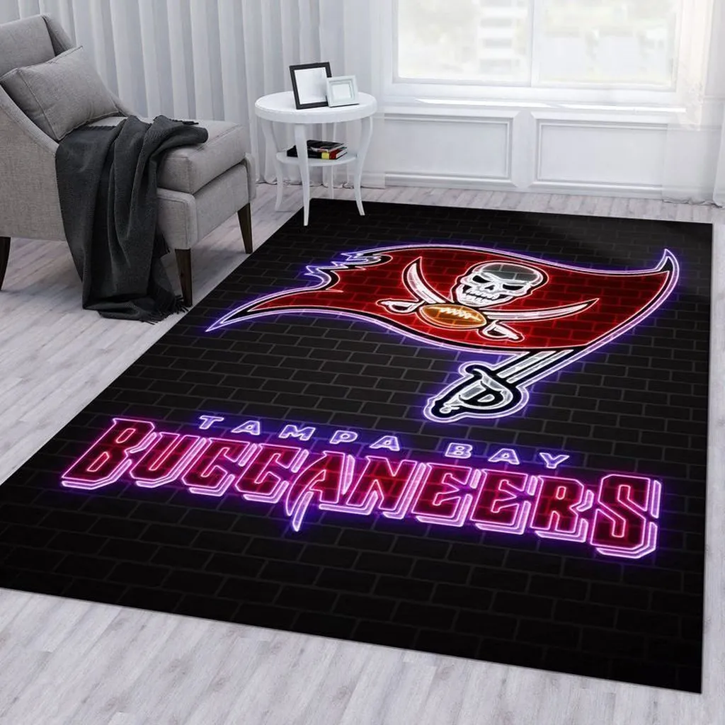 Tampa Bay Buccaneers Rug - Neon Logo for Fans Black and Red