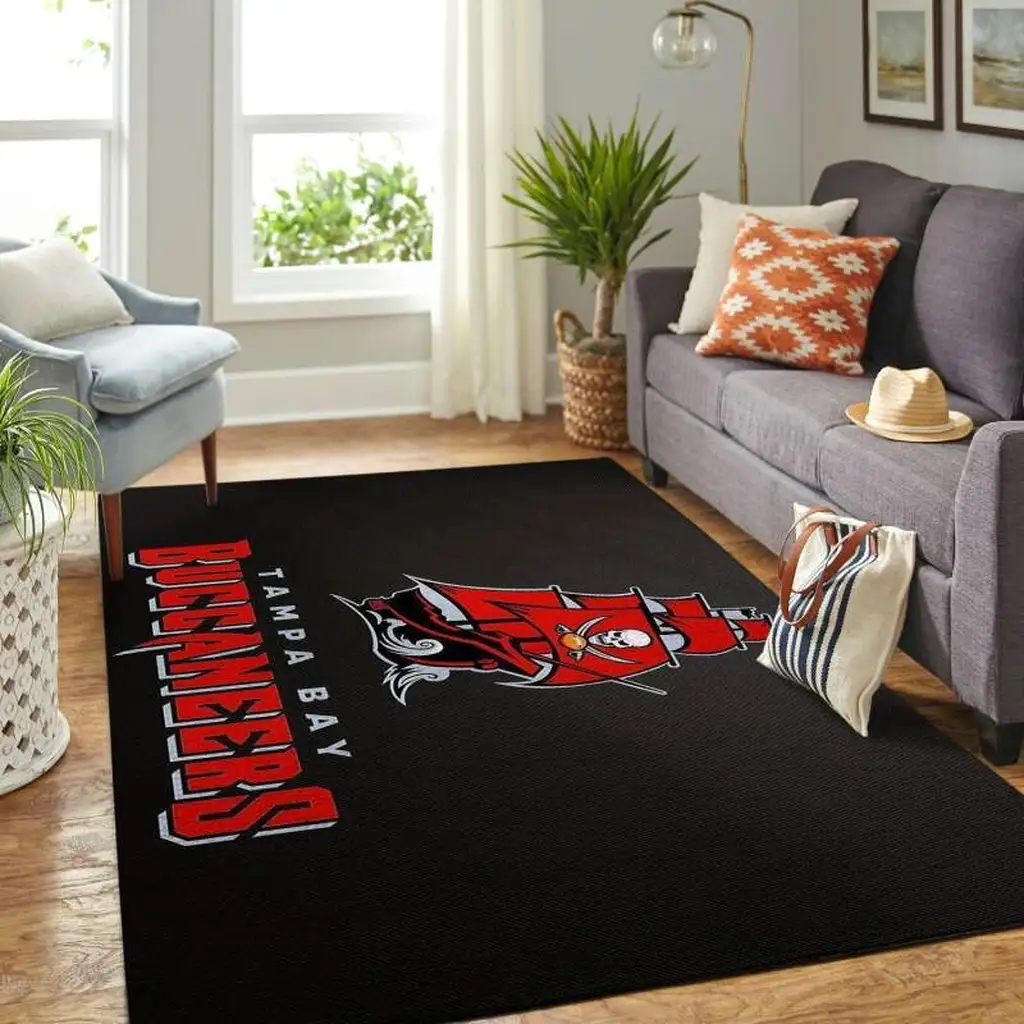 Tampa Bay Buccaneers Rug - Team Logo Area for Fans Black and Red