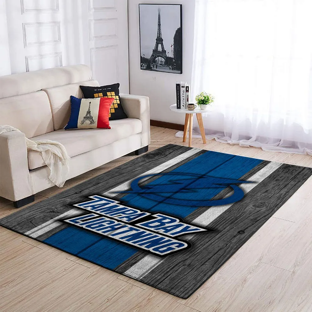 Tampa Bay Lightning Rug - Wood Style for Living Room Blue and Gray