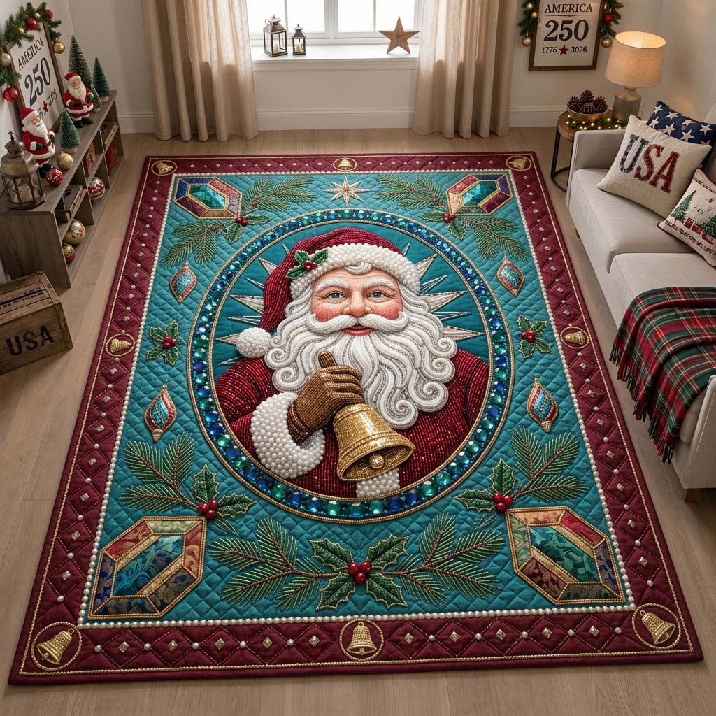 Teal Bell Santa Area Rug - Non-Slip Washable 3D Print Rug for Living Room & BedroomTVC210869
