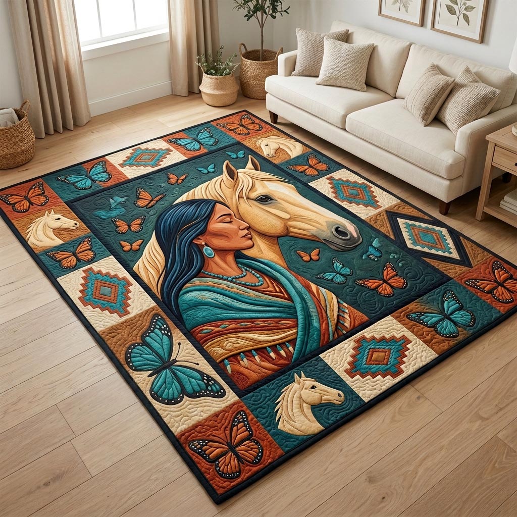 Teal Butterfly Horse Spirit Area Rug - Non-Slip Washable 3D Print Rug for Living Room & BedroomTVC210863