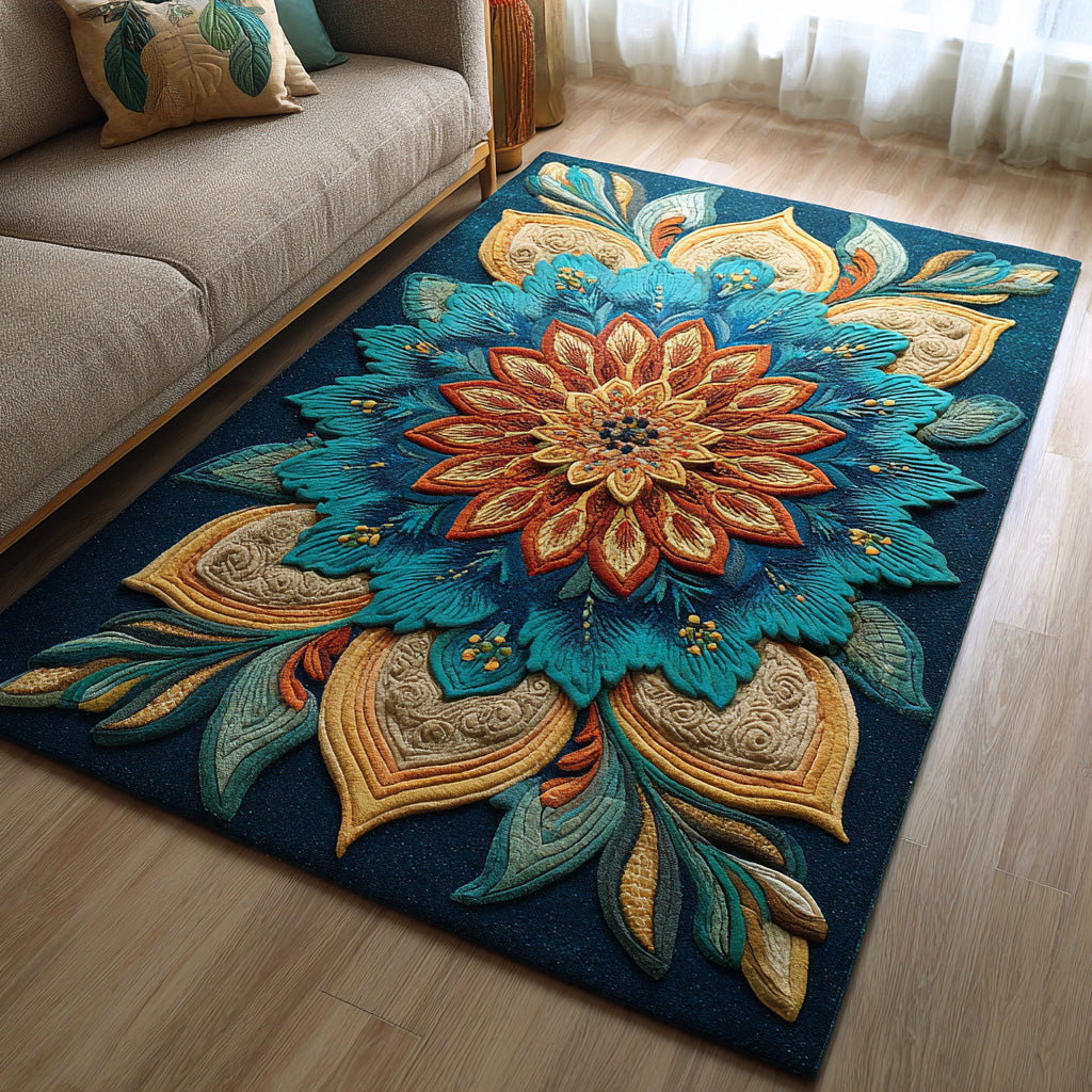 Teal Petals Area Rug - Non-Slip Washable 3D Print Rug for Living Room & BedroomTVC2108104